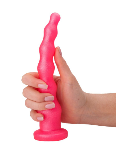 Розовый удлинённый анальный стимулятор с шариками - 22 см. фото 5