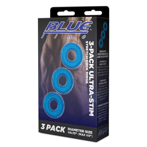 Комплект из трех голубых колец для эрекции 3-Pack Ultra-Stim Stretch Cock Rings фото 5