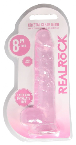 Розовый фаллоимитатор Realrock Crystal Clear 8 inch - 21 см. фото 3