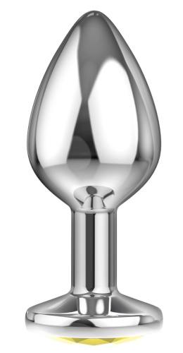 Малая серебристая анальная пробка Diamond Yellow Sparkle Small с жёлтым кристаллом - 7 см. фото 2