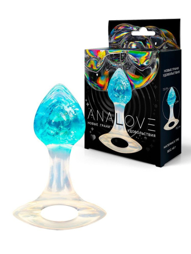 Голубоватая анальная пробка с ручкой - 8,5 см. Голубоватая анальная пробка с ручкой - 8,5 см.