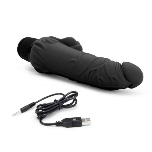 Черный вибратор-реалистик с клиторальными лепестками 7  Realistic Vibrator - 21,5 см. фото 3