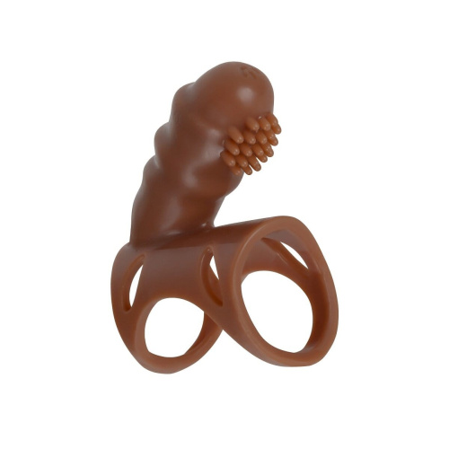 Коричневый поясной фаллоимитатор с вибронасадкой Han - 18 см. фото 4