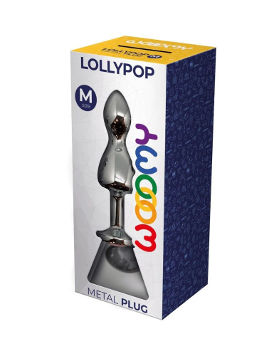 Серебристая анальная втулка Wooomy Lollypop M с прозрачным кристаллом - 9,4 см. фото 3