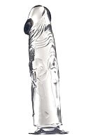 Прозрачный фаллоимитатор с фигурками на поверхности - 21,6 см.