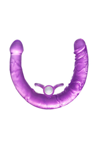 Фиолетовый двухсторонний фаллоимитатор с вибропулей - 35 см. фото 2