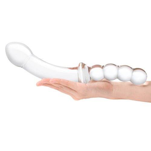 Стеклянный двусторонний фаллоимитатор 12,5’’ Girthy Double Sided Dong With Anal Bead Grip Handle - 32 см. фото 5