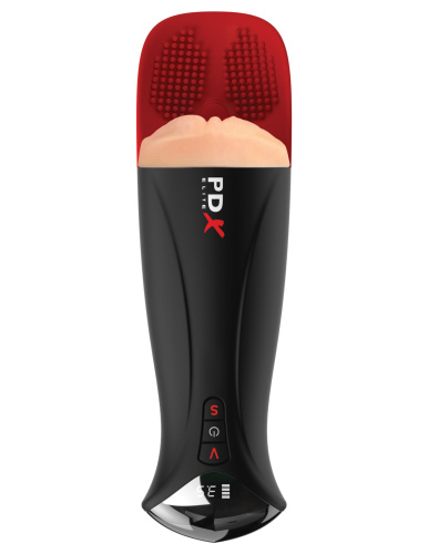 Телесный мастурбатор-вагина в черной колбе с вибрацией Fuck-O-Matic Pro XL фото 2