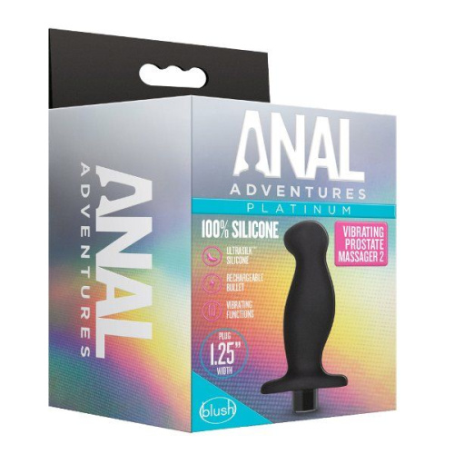 Черный анальный вибромассажёр Silicone Vibrating Prostate Massager 02 - 10,8 см. фото 2