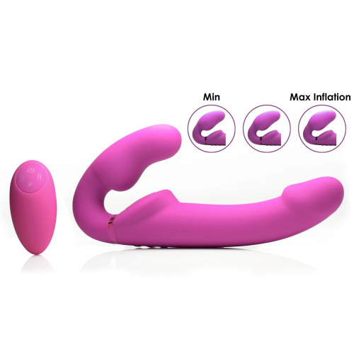 Розовый безремневой страпон с вибрацией и функцией расширения Inflatable Ergo-Fit Strapless Strap-On фото 2