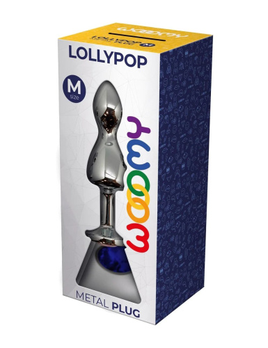 Серебристая анальная втулка Wooomy Lollypop M с синим кристаллом - 9,4 см. фото 4