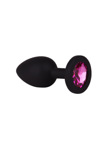Чёрная анальная втулка с малиновым кристаллом - 7,3 см. фото 5