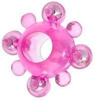 Розовое эрекционное кольцо c бусинками