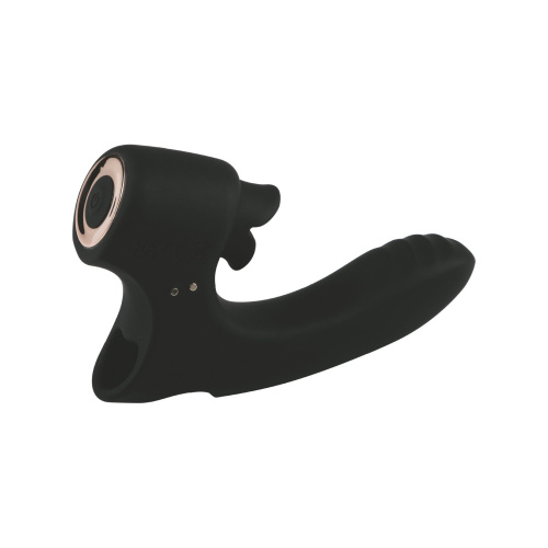 Черный вибромассажёр с клиторальной стимуляцией - 13,2 см. Черный вибромассажёр с клиторальной стимуляцией - 13,2 см.