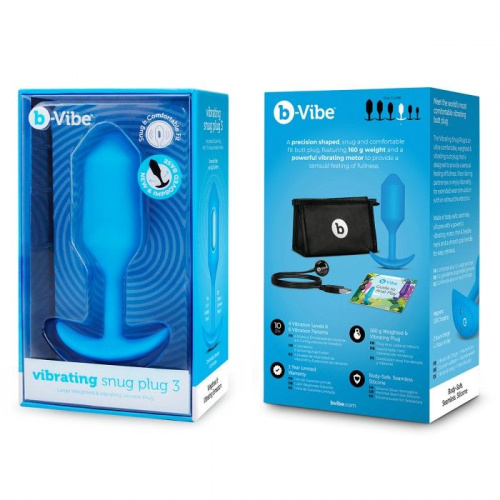 Голубая вибропробка для ношения B-vibe Snug Plug 3 - 12,4 см. фото 6