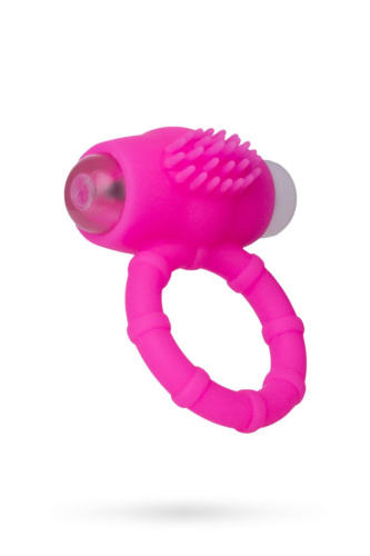 Розовое рельефное эрекционное виброкольцо на пенис фото 5