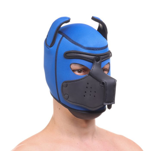 Синяя неопреновая БДСМ-маска Puppy Play фото 4