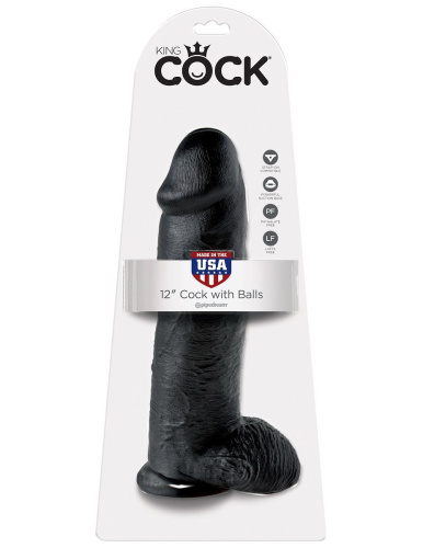 Чёрный фаллоимитатор-гигант 12  Cock with Balls - 30,5 см. фото 4