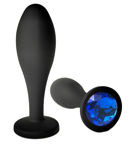 Черная анальная пробка с синим кристаллом - 9,5 см. Черная анальная пробка с синим кристаллом - 9,5 см.