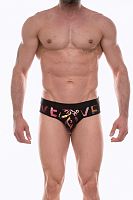 Черные трусы-брифы с блестящим принтом в виде надписей и губ Черные трусы-брифы с блестящим принтом в виде надписей и губ