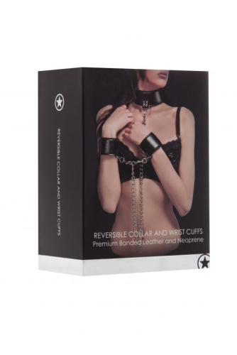 Чёрный двусторонний ошейник с наручниками Reversible Collar and Wrist Cuffs фото 5 Чёрный двусторонний ошейник с наручниками Reversible Collar and Wrist Cuffs фото 5