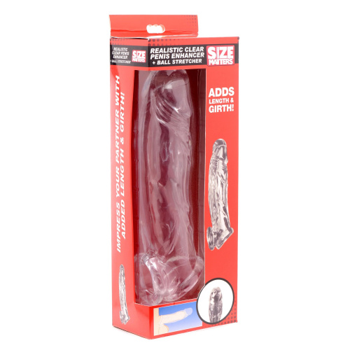 Прозрачная насадка для увеличения члена Realistic Clear Penis Enhancer and Ball Stretcher - 20,3 см. фото 3