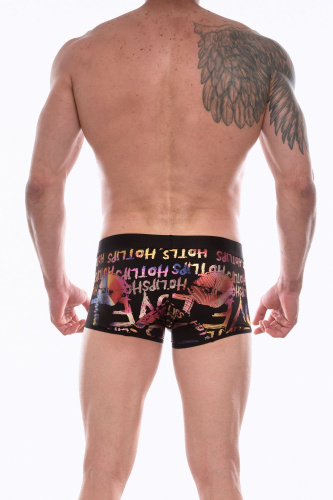 Черные трусы-боксеры с разноцветным принтом в виде надписей и губ фото 3 Черные трусы-боксеры с разноцветным принтом в виде надписей и губ фото 3