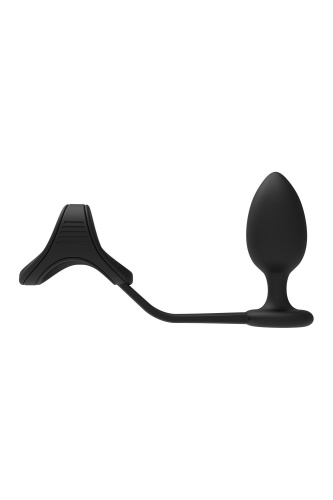 Черное эрекционное кольцо с анальной пробкой Cockstrap With Anal Plug фото 3