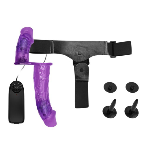 Женский фиолетовый страпон с вагинальной вибропробкой Ultra - 17,5 см. фото 4