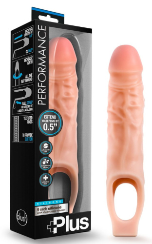Телесный реалистичный фаллоудлинитель 9 Inch Silicone Cock Sheath Penis Extender - 22,86 см. фото 2