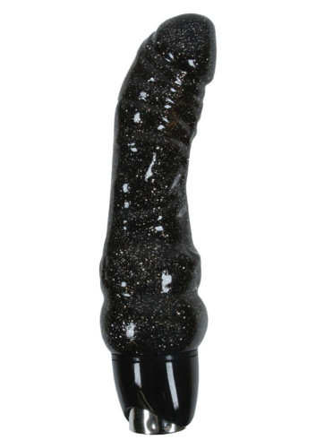 Чёрный вибратор с блёстками STARLIGHT GEMS ORION - 19 см.