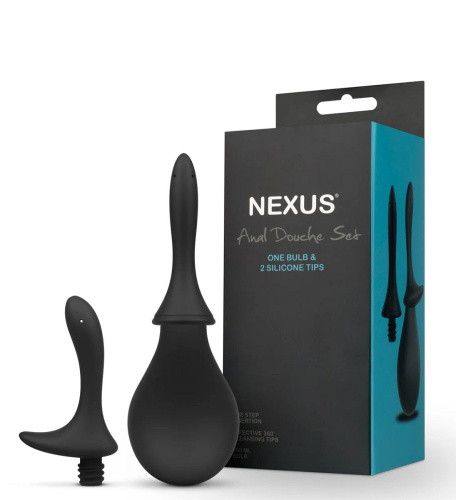 Черный анальный душ Nexus Anal Douche Set с 2 сменными насадками фото 3