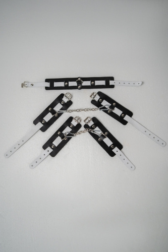 Набор фиксаторов из черной и белой натуральной кожи фото 3 Набор фиксаторов из черной и белой натуральной кожи фото 3