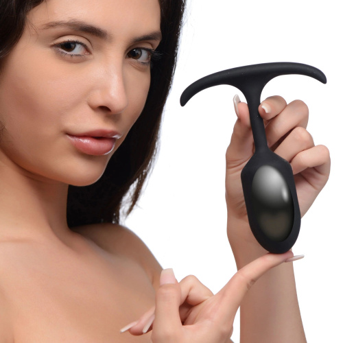 Черная анальная пробка с утяжелением Premium Silicone Weighted Anal Plug Medium - 14 см. фото 3