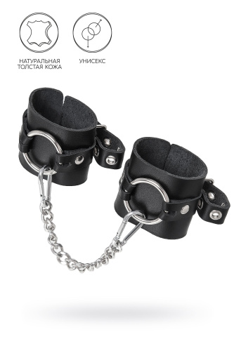 Черные наручники из толстой натуральной кожи с люверсами фото 2 Черные наручники из толстой натуральной кожи с люверсами фото 2