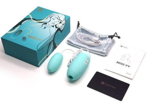 Аквамариновое виброяйцо с вакуум-волновым действием Kiss Toy Miss VV фото 4