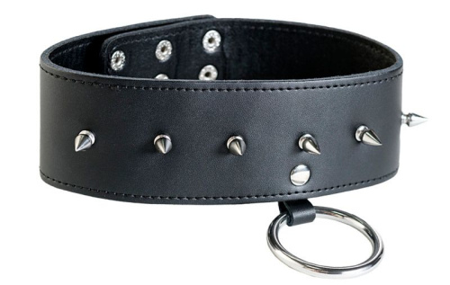 Чёрный кожаный ошейник с шипами фото 3 Чёрный кожаный ошейник с шипами фото 3