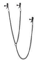 Черные зажимы на соски и клитор на цепочке Deluxe Nipple & Clit Clamps