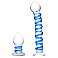 Набор из 2 стеклянных игрушек с синей спиралью Swirly Dildo & Buttplug Set