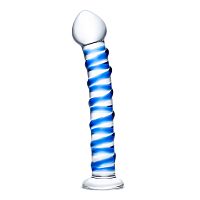 Стеклянный фаллоимитатор с голубой спиралью Blue Spiral - 18,5 см.
