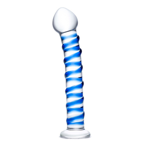 Стеклянный фаллоимитатор с голубой спиралью Blue Spiral - 18,5 см.