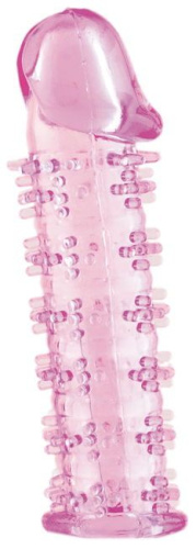 Розовая насадка на пенис с шипами - 12,5 см. Розовая насадка на пенис с шипами - 12,5 см.