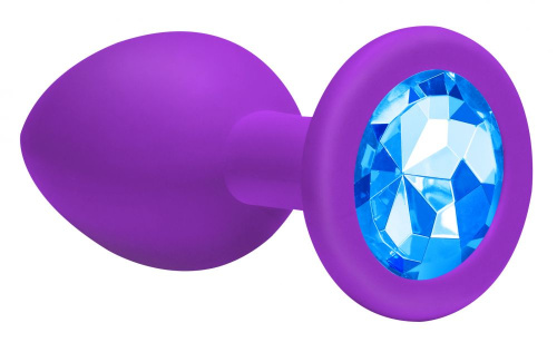 Средняя фиолетовая анальная пробка Emotions Cutie Medium с голубым кристаллом - 8,5 см. фото 2