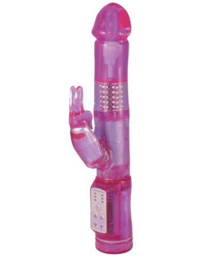 Розовый вибромассажёр с вращающимися шариками и клиторальным зайчиком GOOD VIBES SLIM PURPLE VIBE - 26 см. Розовый вибромассажёр с вращающимися шариками и клиторальным зайчиком GOOD VIBES SLIM PURPLE VIBE - 26 см.