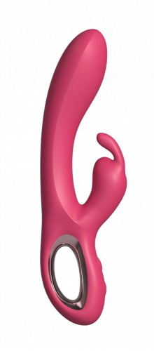 Малиновый силиконовый вибратор-кролик - 22 см. Малиновый силиконовый вибратор-кролик - 22 см.