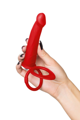 Красная насадка на пенис для двойного проникновения - 19 см. фото 6