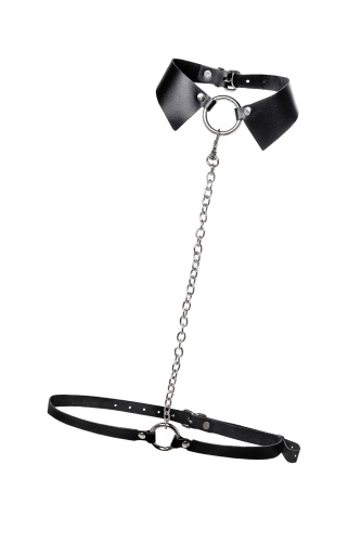 Черная портупея-чокер с поводком и карабином в виде кольца фото 6