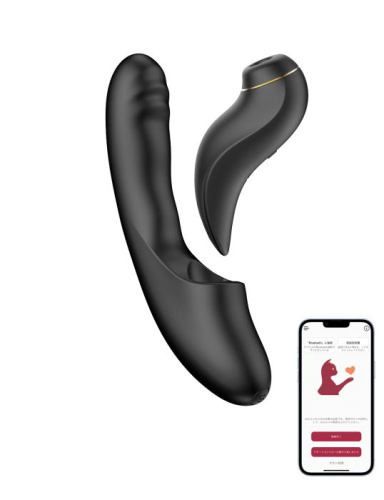 Черный вибратор с возвратно-поступательными движениями и вакуумом Fatima - 19,2 см. фото 2