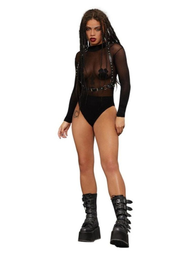 Черное боди-сетка с длинным рукавом фото 2