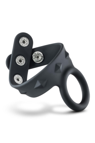Черное эрекционное кольцо с подхватом мошонки на кнопках VS6 фото 2